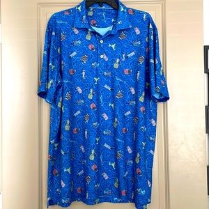 Johnnie-O Men’s golf shirt, blue with designs, size XL